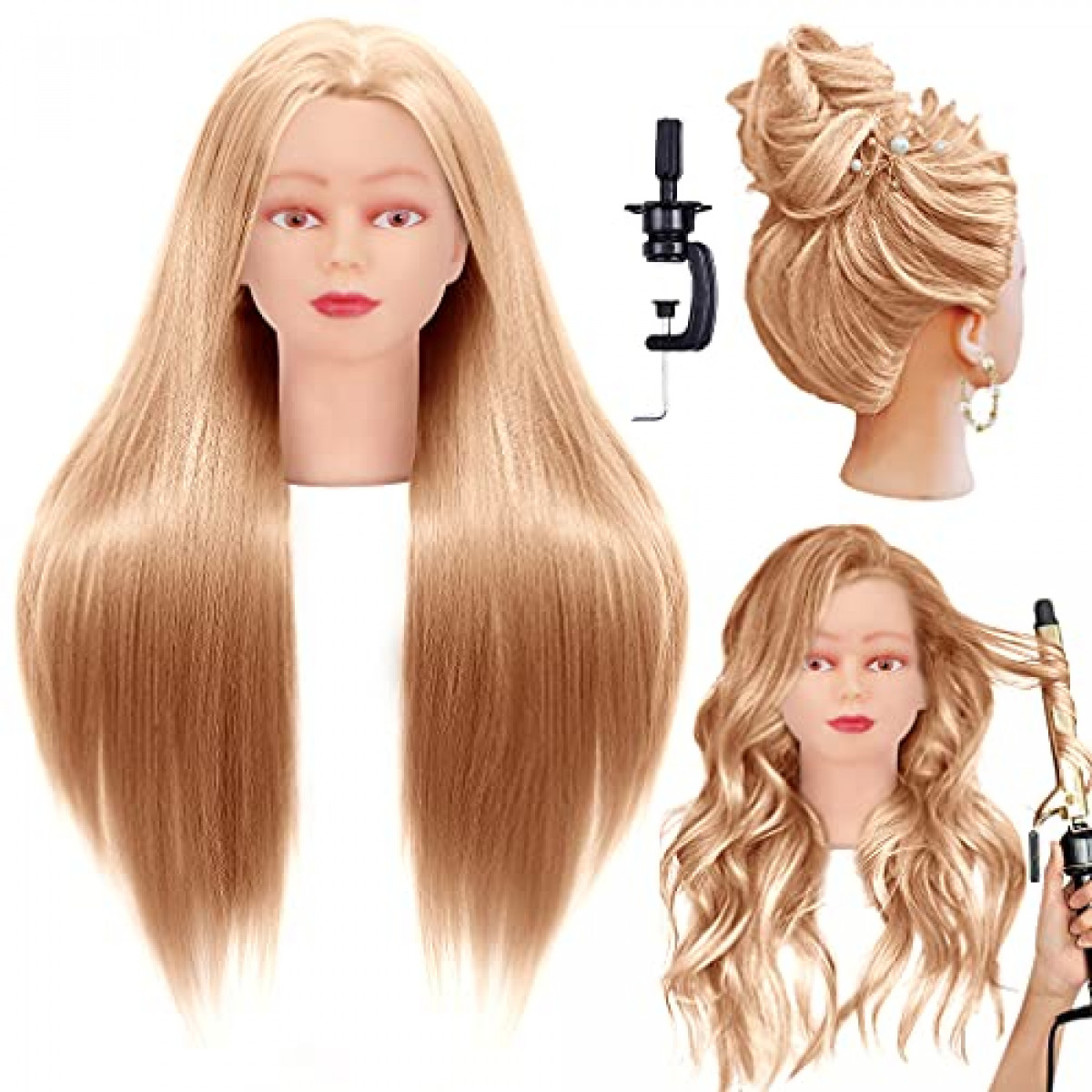 Cosmetology Mannequin Head With Synthetic Hair And Adjustable Stand 26-28 Blonde For Braiding Hair Styling Training Hairart Hairdressing Salon