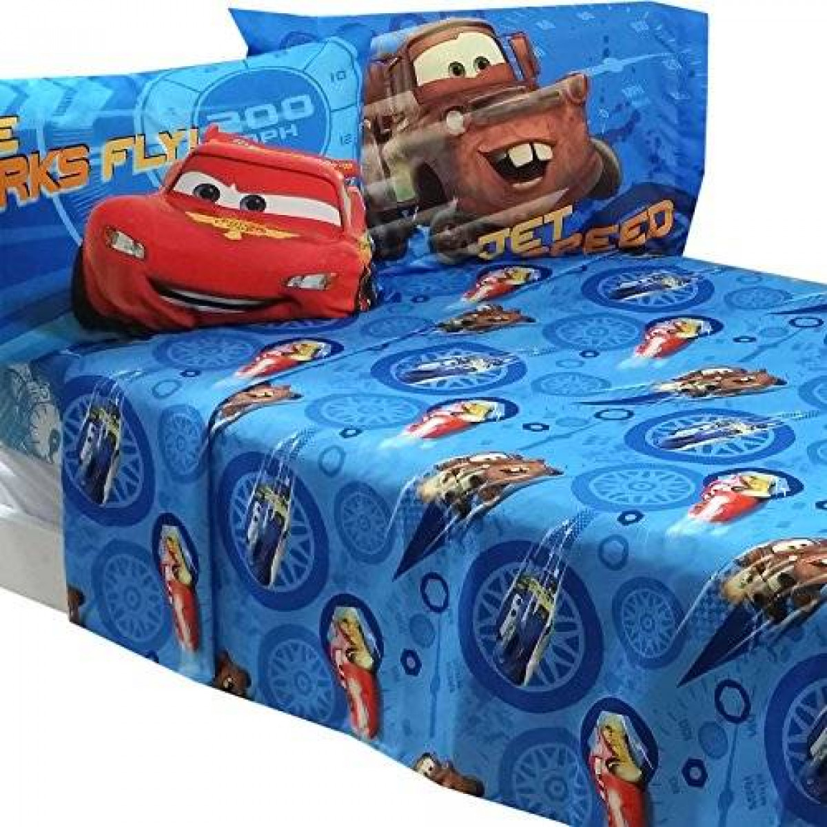 4pc Disney Cars Full Bed Sheet Set Lightning McQueen City
