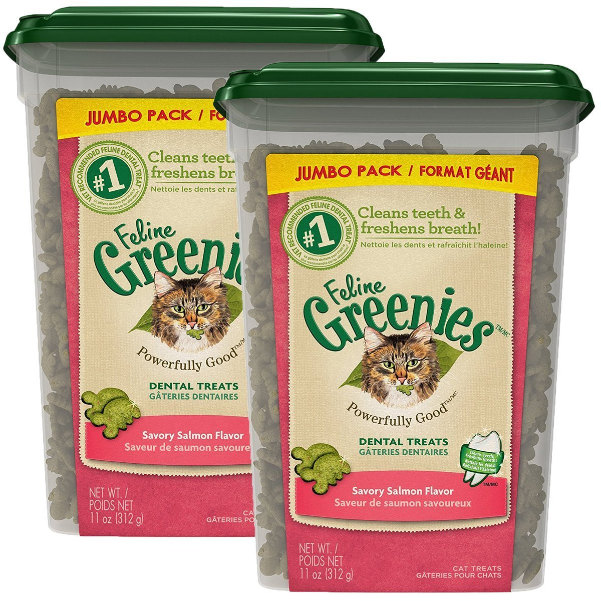 Greenies 2 Pack of Feline Dental Cat Treats, Salmon, 11