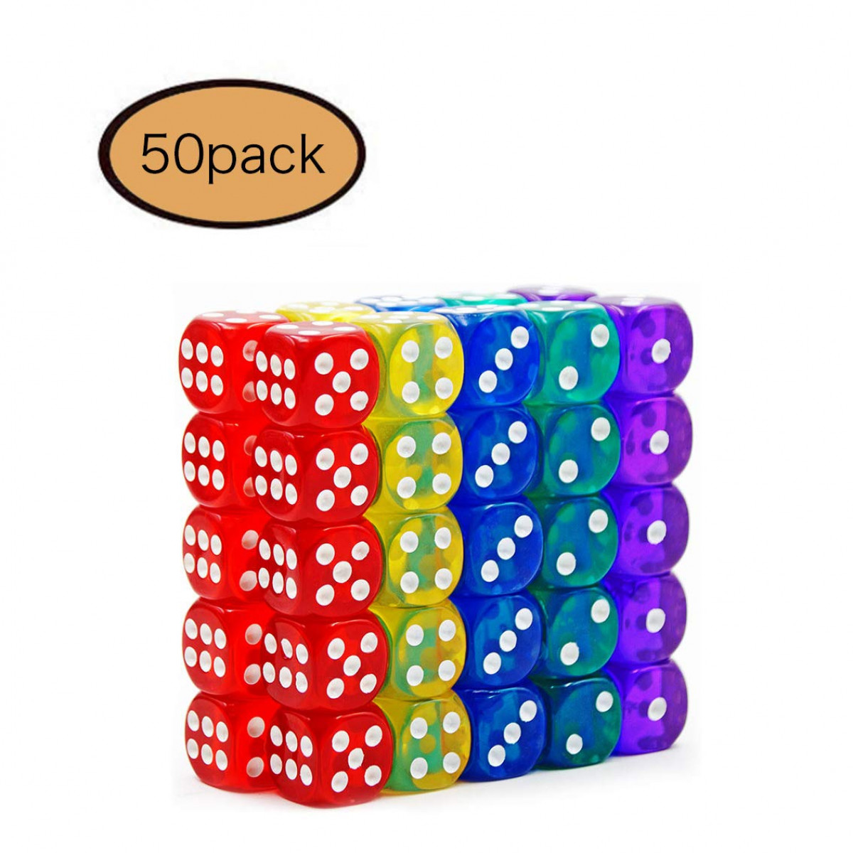 6-Sided Game Dice Set 5 Sets of Vintage Colors Dice for Board Games and Teaching Math Dice Set Classroom Accessories dice Set RPG dice 50 Pack Translucent Dice 