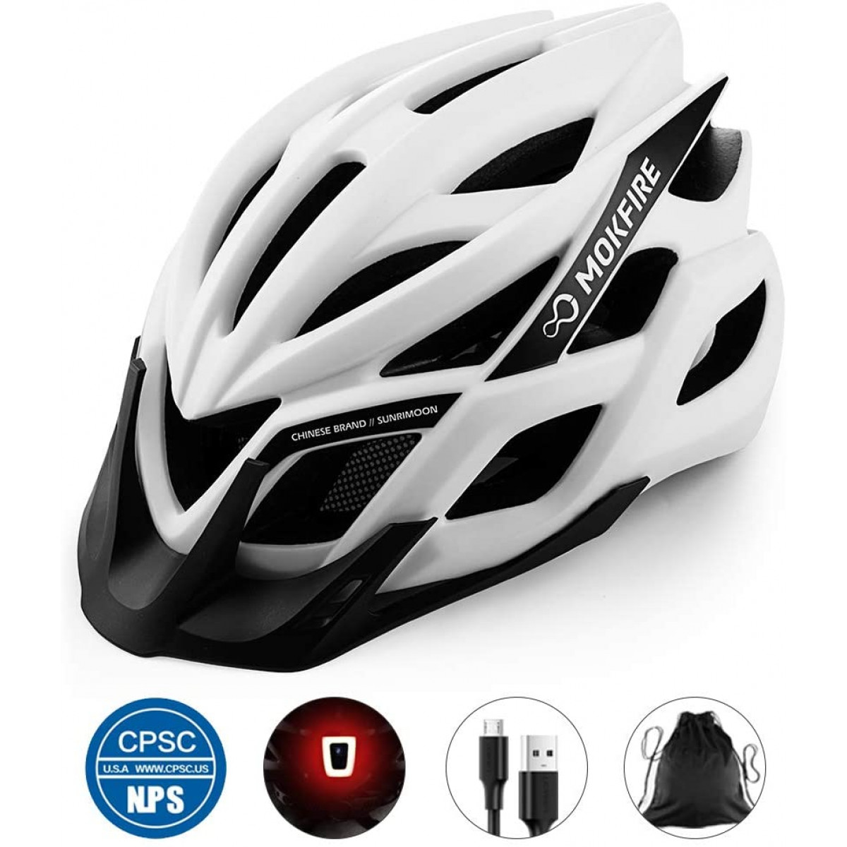 Bicycle & MOKFIRE Adult Bike Helmet CPSC Certified with Rechargeable USB Light 