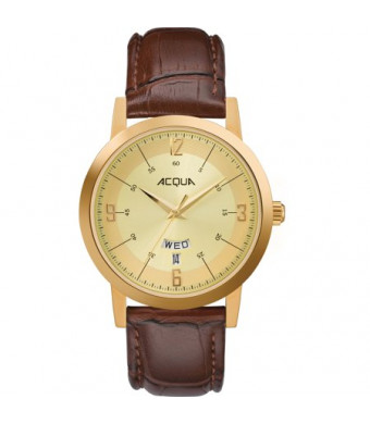 Acqua by Timex Men's Gold-Tone Watch, Brown Leather Strap