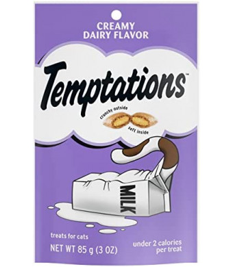 TEMPTATIONS Classic Crunchy and Soft Cat Treats Creamy Dairy Flavor, 3 oz. Pouch, Pack of 12