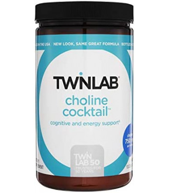 Twinlab Choline Cocktail Energy Drink Mix - Brain Booster & Energy Supplement Powder for Energy Drinks w/Vitamin A, Vitamin B Complex, Vitamin B12, Biotin, Vitamin C, Chromium, Ginkgo Biloba, 13.33oz