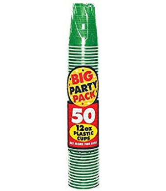 Big Party Pack Festive Green Plastic Cups | 12 oz. | Pack of 50 | Party Supply