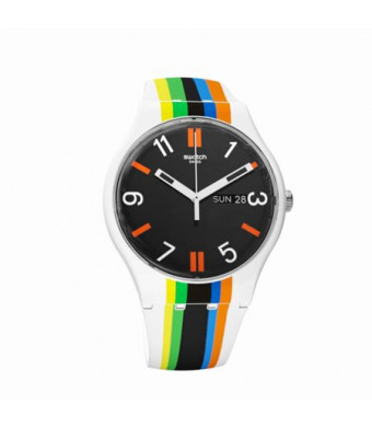 Swatch Unisex Ligne De Fuite 41mm Multicolor Silicone Band Plastic Case Swiss Quartz Analog Watch SUOW708