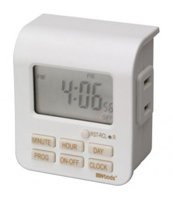 Woods 2-Conductor Indoor Digital 7-Day Lamp Timer, White, 50008