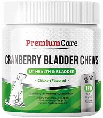 Premium Care Cranberry Bladder Chews - Dog Supplements for Urinary Tract (UT) Health, Bladder and Kidney Support - Cranberry Chewables with Vitamins for Better Bladder Control for Dogs - 120 Chews