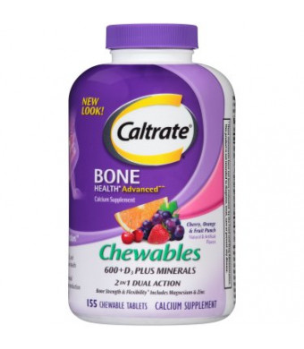 Caltrate Bone Health Advanced 600+D3 plus Minerals Multi-Flavor Calcium Chewables, 155 Ct