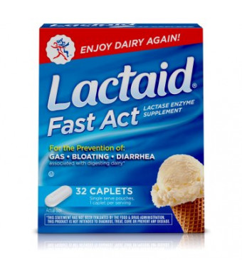 Lactaid Fast Act Lactose Intolerance, Lactase Enzyme Pills 32 single-dose pouches