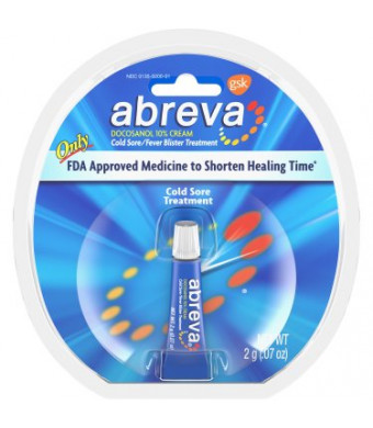 Abreva FDA-Approved Cold Sore Treatment, Docosanol 10% Cream, Tube, 0.07 oz