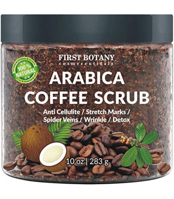 100% Natural Arabica Coffee Scrub with Organic Coffee, Coconut and Shea Butter - Best Acne, Anti Cellulite and Stretch Mark treatment, Spider Vein Therapy for Varicose Veins & Eczema
