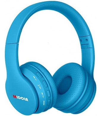 Midola Headphones Bluetooth Wireless Kids Volume Limit 85dB /110dB Over Ear Foldable Noise Protection Headset AUX 3.5mm Cord Mic for Children Boy Girl Travel School Phone Pad Tablet PC Blue