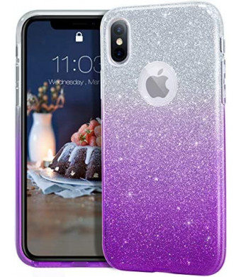 MATEPROX iPhone Xs case,iPhone X Glitter Bling Sparkle Cute Girls Women Protective Case for iPhone Xs/X 5.8"-Gradient Purple