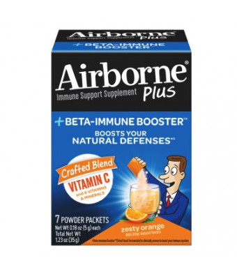 Airborne Plus Beta-Immune Booster Zesty Orange Powder Packets, 7 count - Vitamin C Immune Support Supplement