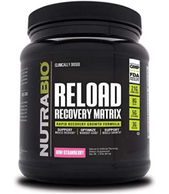 NutraBio Reload - Powerful Muscular Recovery Formula - Post-Workout Supplement - 3G Creatine - 8G BCAAs - 5G Glutamine - 30 Servings, Kiwi Strawberry