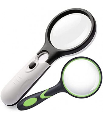(2 Pcs) GOTDYA Magnifying Glass with Light,3X 45X Illuminated LED Magnifier,Handheld Lighted Magnifying Glasses for Seniors and Low Vision Easier to Reading Fine Prints, Map and Jewelry
