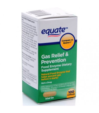 Equate Gas Relief & Prevention Food Enzyme Dietary Supplement Capsules, 100 Ct