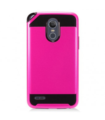 MUNDAZE Hot Pink Brushed Metal Double Layered Case For LG Stylo 3 PLUS Phone