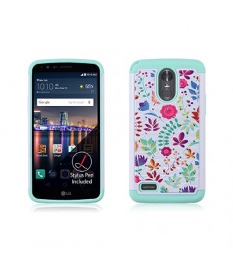 Mint Wild Flowers Diamond Hybrid Case For LG Stylo 3 / Stylo Plus Phone