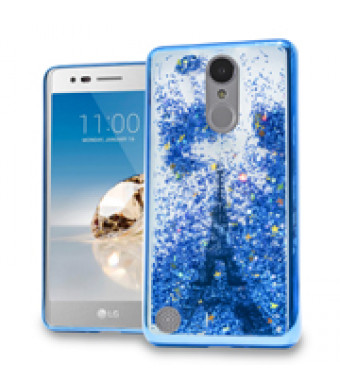 Blue Paris Eiffel Tower Motion Glitter Chrome Case For LG Rebel 2 / K4 (2017) / LV3 Phone
