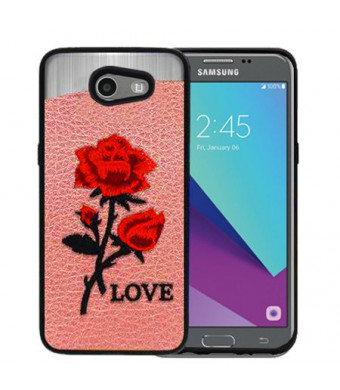 Red Love Roses Pink Embroidery Texture Case For Samsung Galaxy J3 Emerge Phone