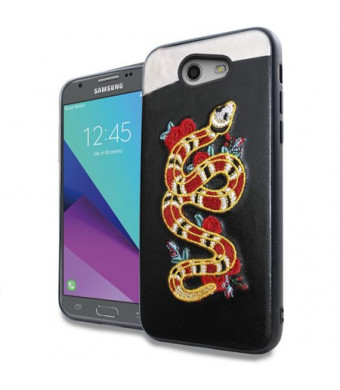 Red Yellow Snake Embroidery Texture Case For Samsung Galaxy J3 Luna Pro / Sol 2 / J3 Prime Phone