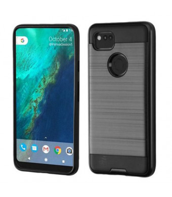 MUNDAZE Black Brushed Metal Double Layered Case For Google Pixel XL 2 Phone