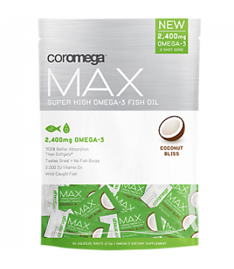 Coromega Max Super High Omega-3 Fish Oil, Coconut Bliss Flavor, 60ct