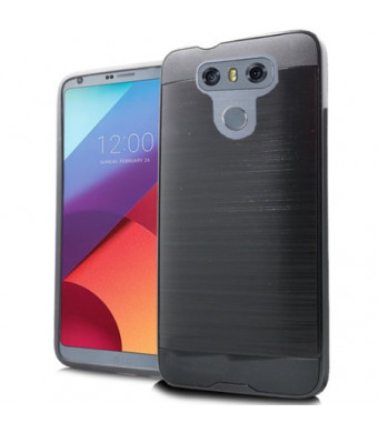 MUNDAZE Black Brushed Metal Double Layered Case For LG G6 Phone