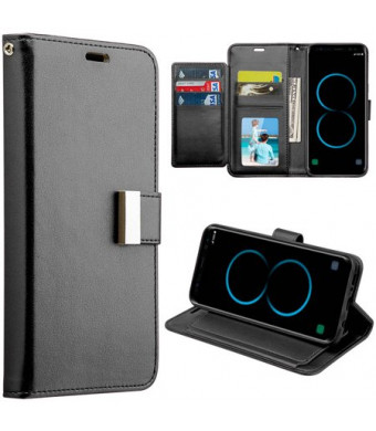 Mundaze Storage Faux Leather Wallet Case for Samsung Galaxy S8 Plus, Black
