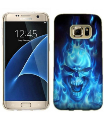 Mundaze Blue Flaming Skull Phone Case Cover for Samsung Galaxy S7 edge