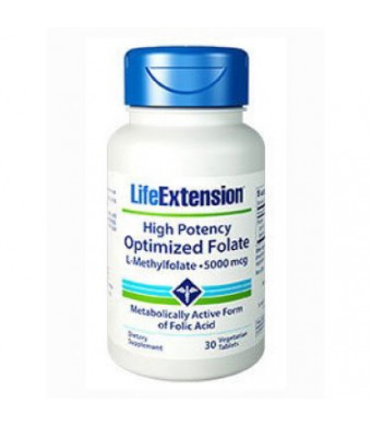 Life extension high potency optimized folate 5000 mcg vegetarian tablets, 30 ct