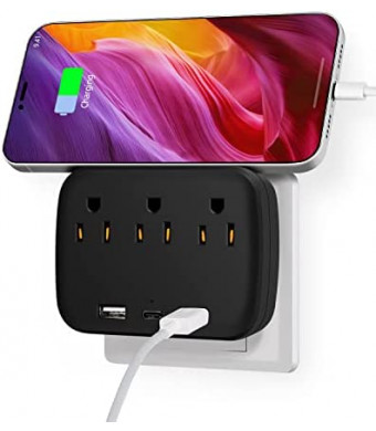 Outlet Extender, Surge Protector, Converter Multi-Plug Outlet Splitter with USB C Ports, USB Wall Charger for Home Office Accessories, Dorm Room Essentials Black