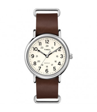 Timex Weekender 40 Watch, Brown Double-Layered Leather Slip-Thru Strap