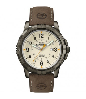 Timex Men's Expedition Rugged Metal Field Natural Dial Watch, Brown Leather Strap