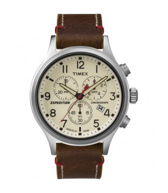 Timex Men's Expedition Scout Chrono Watch, Brown Leather Slip-Thru Strap