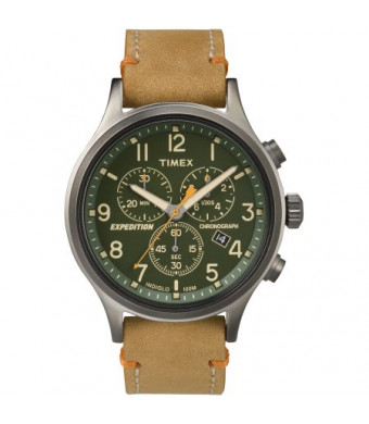 Timex Men's Expedition Scout Chrono Watch, Tan Leather Slip-Thru Strap