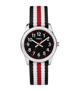 Timex Boys Time Machines Analog Metal Watch, Black/Red Stripes Nylon Strap