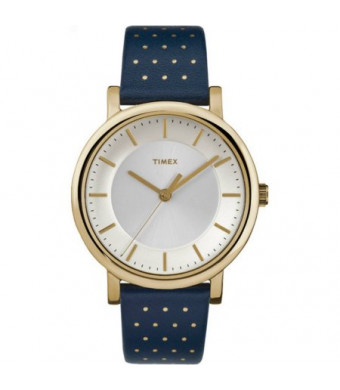 Timex Women's Originals Gold-Tone Watch, Blue Leather Strap