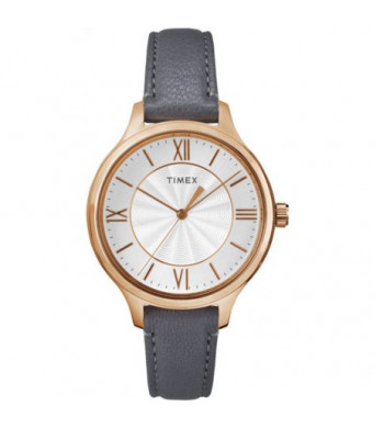 Timex Women's Peyton Rose Gold-Tone Watch, Gray Leather Strap