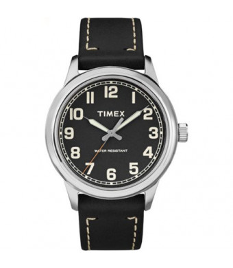 Timex Men's New England Black Dial Watch, Black Leather Strap