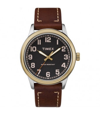 Timex Men's New England Black Dial Watch, Brown Leather Strap