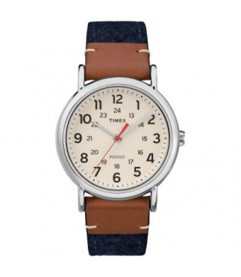 Timex Unisex Weekender Blue/Brown/Cream Watch, Fabric & Leather Strap