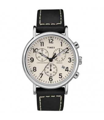 Timex Men's Weekender Chrono Black/Cream Watch, Leather Strap