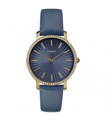 Timex Women's Metropolitan Starlight 34mm Navy/Gold-Tone Watch, Leather Strap