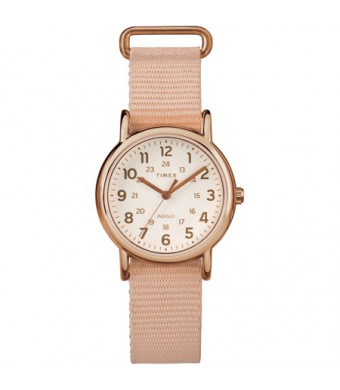 Timex Women's Weekender 31 Pink/Rose Gold-Tone Watch, Nylon Slip-Thru Strap