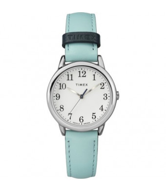 Timex Women's Easy Reader Small Blue/Silver-Tone Watch, Leather Strap