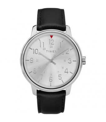 Timex Men's Core 43mm Silver-Tone Watch, Black Leather Strap