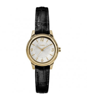 Timex Women's Core 26mm Gold-Tone/Silver-Tone Watch, Black Croco Pattern Leather Strap